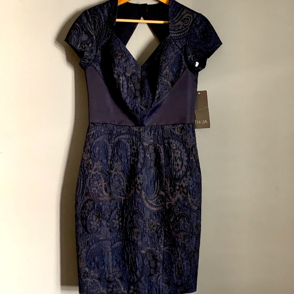 Theia Couture Blue Cocktail Lace Details dress